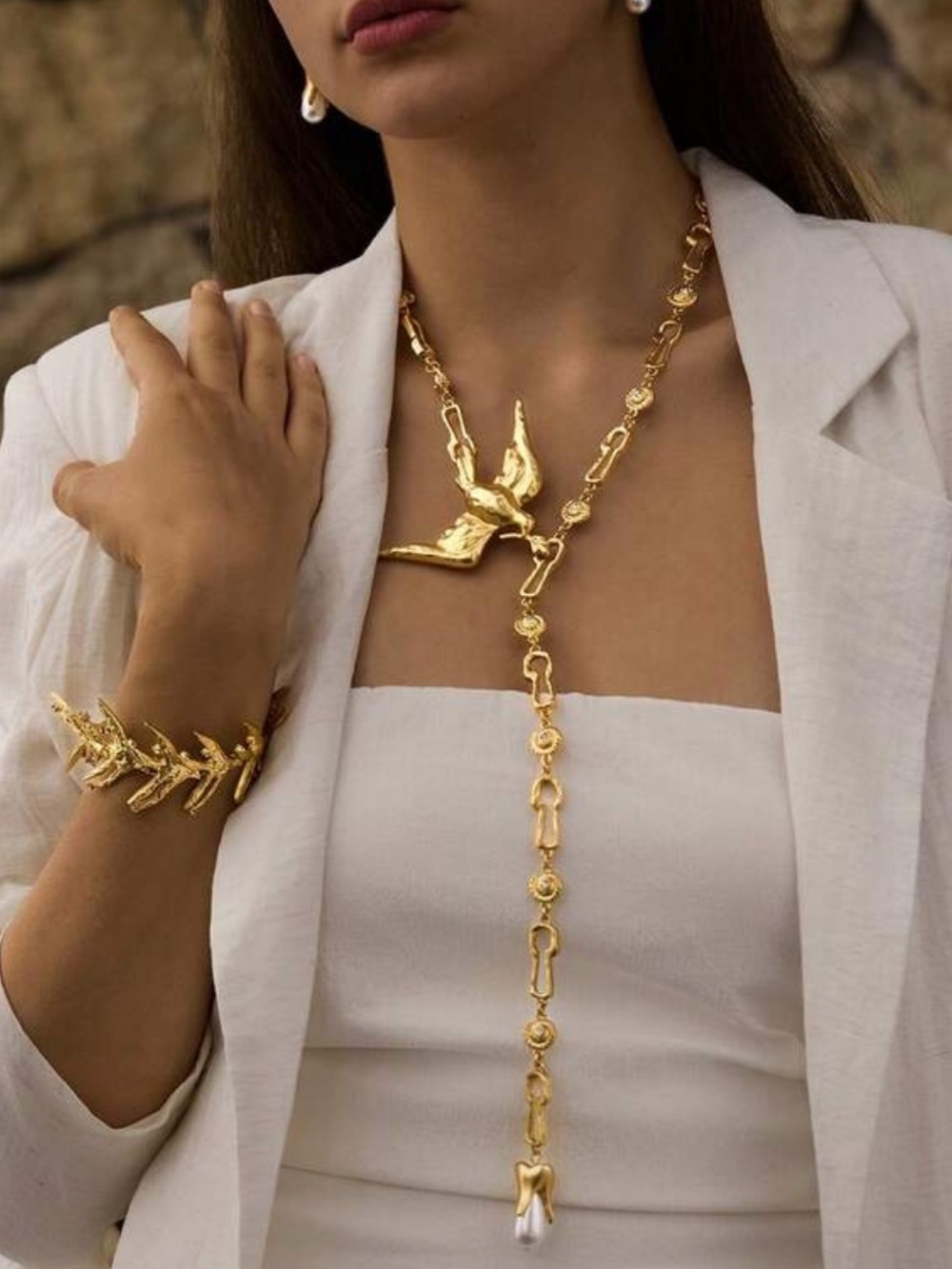 Elysian Swallow Pearl Drop Lariat Necklace